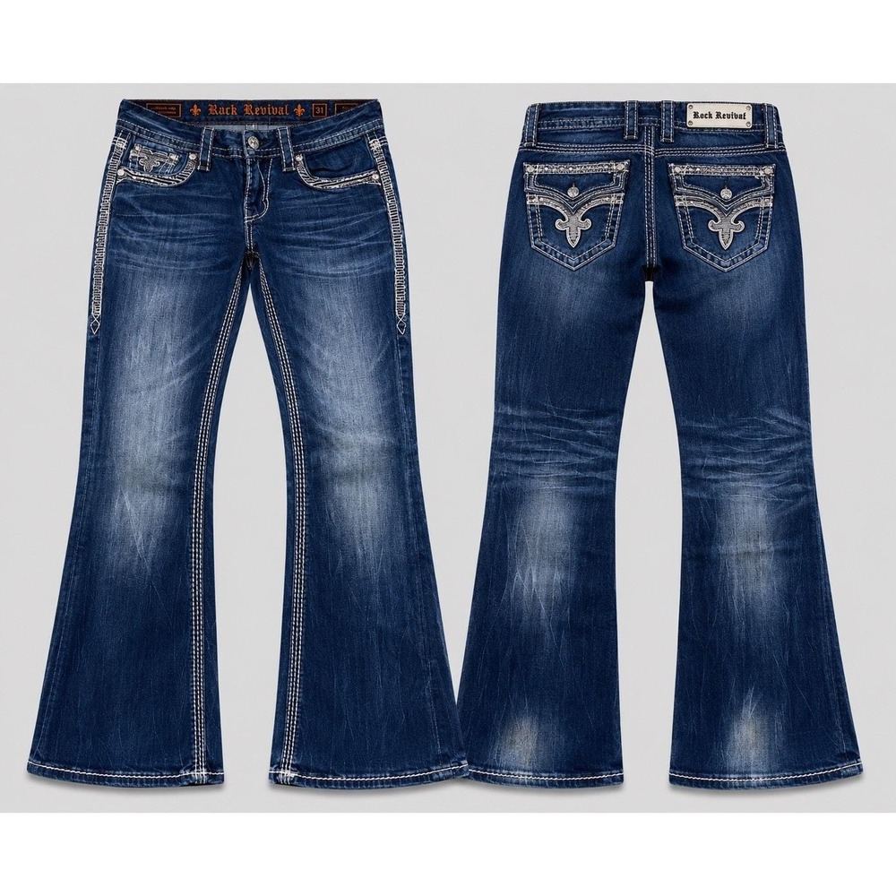 Rock Revival Kai jeans Women's 29x33  Boot   Embroidered Studded thick stitch